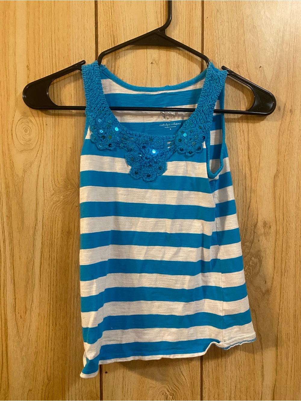 Justice Blue & White Striped Crochet Neck Tank Top